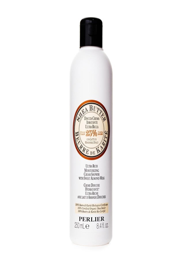Perlier – Shea & Sweet Almond Bath & Shower Cream, 8.4 fl oz, Gentle Cleanser with 25% Organic Shea Butter and Almond Milk, Moisturizing Formula, pH Balanced, SLS-Free, For Soft and Nourished Skin